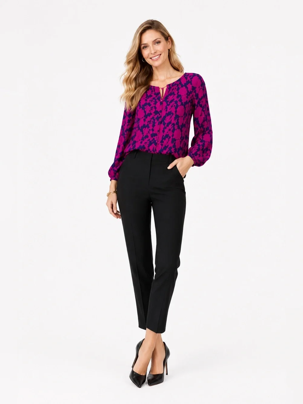 Tory Burch Pink and Blue Graphic Buttoned Blouse